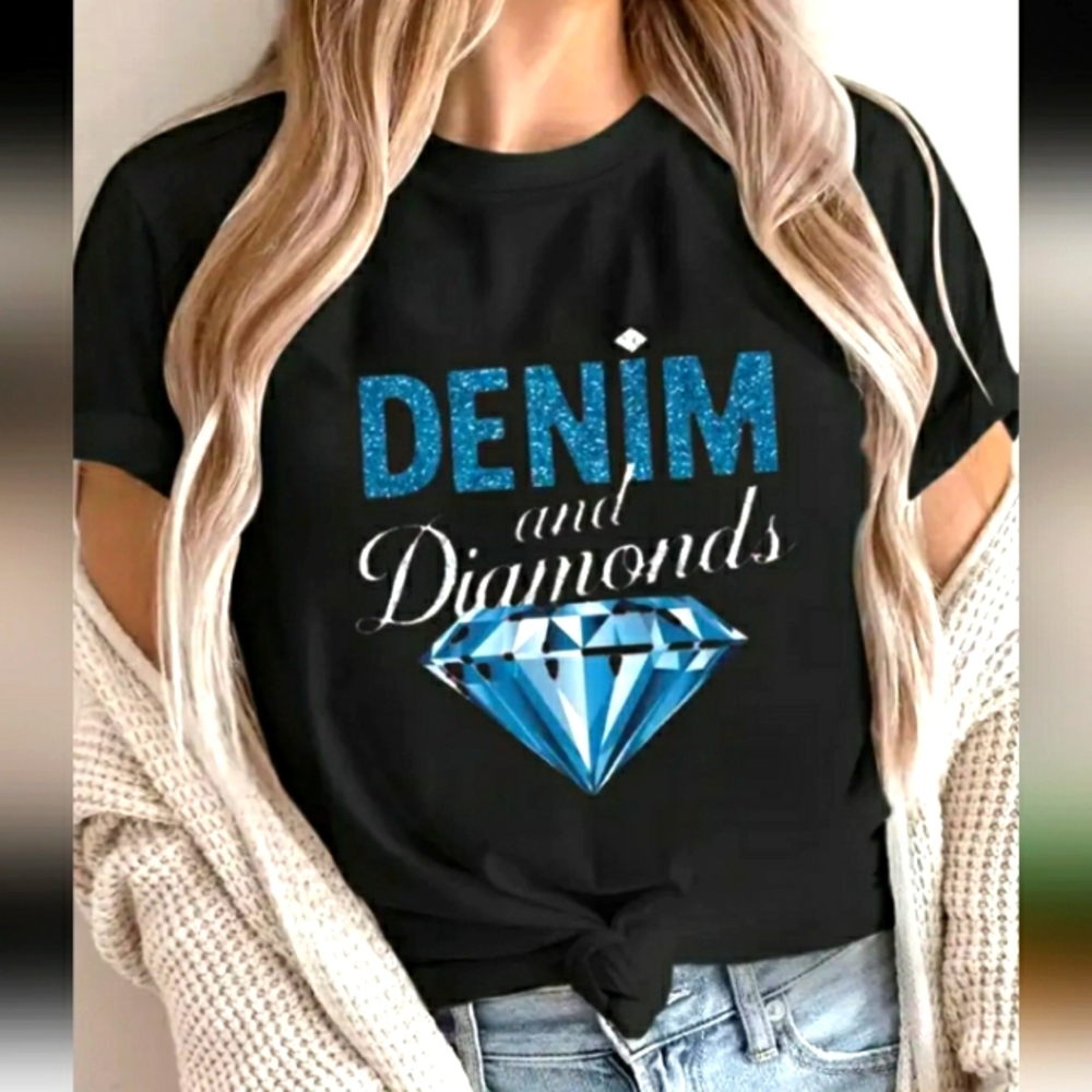 Denim and Diamonds Black Graphic T-Shirt, Size XXL